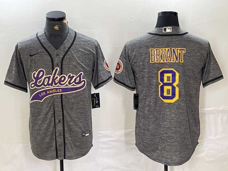 Mens Los Angeles Lakers #8 Kobe Bryant Grey Cool Base Stitched Baseball Jersey->->NBA Jersey